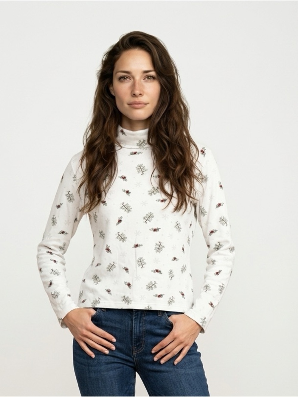 Grandma Vintage Style Turtleneck Long Sleeve Top | 100% cotton